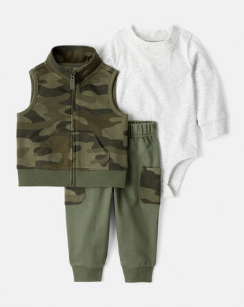Baby Boy 3-Piece French Terry Tee & Pant Set - Green, 