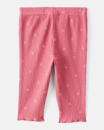 Baby Girl Heart Print Cotton Pull-On Pants - Pink, 