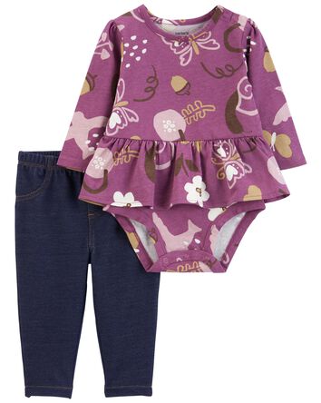 Baby 2-Piece Peplum Bodysuit & Pant Set, 