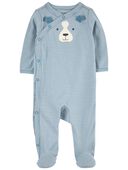 Blue - Baby Striped Dog Side-Snap Cotton Sleep & Play Pajamas