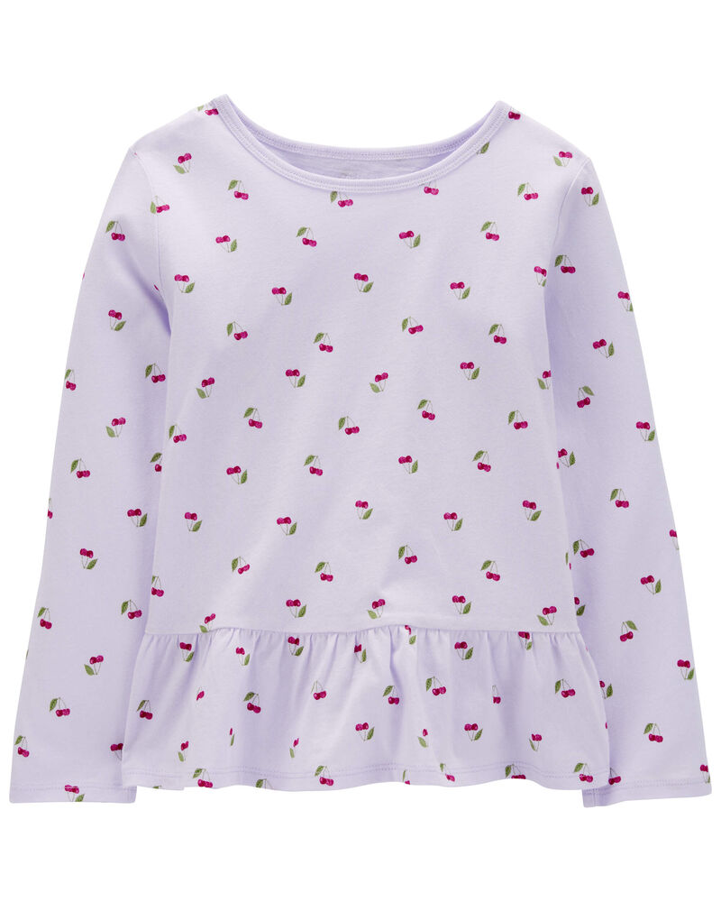 Kid Cherry Print Peplum Top, image 1 of 3 slides