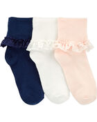 Kid 3-Pack Lace Cuff Socks, image 1 of 2 slides