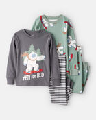 Baby Boy Yeti Print 100% Cotton Long-Sleeve Snug Fit 4-Piece Pajamas - Green/Grey, image 1 of 5 slides
