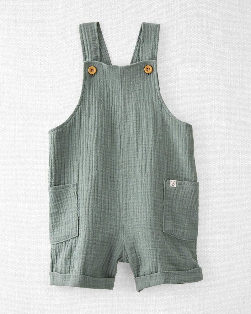 Toddler Organic Cotton Gauze Shortalls in Green, image 1 of 5 slides
