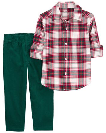 Baby 2-Piece Plaid Button-Down Shirt & Pull-On Corduroy Pant Set, 