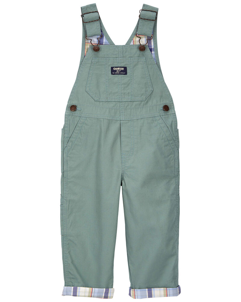 Toddler Plaid Lined Lightweight Canvas Overalls, image 1 of 3 slides