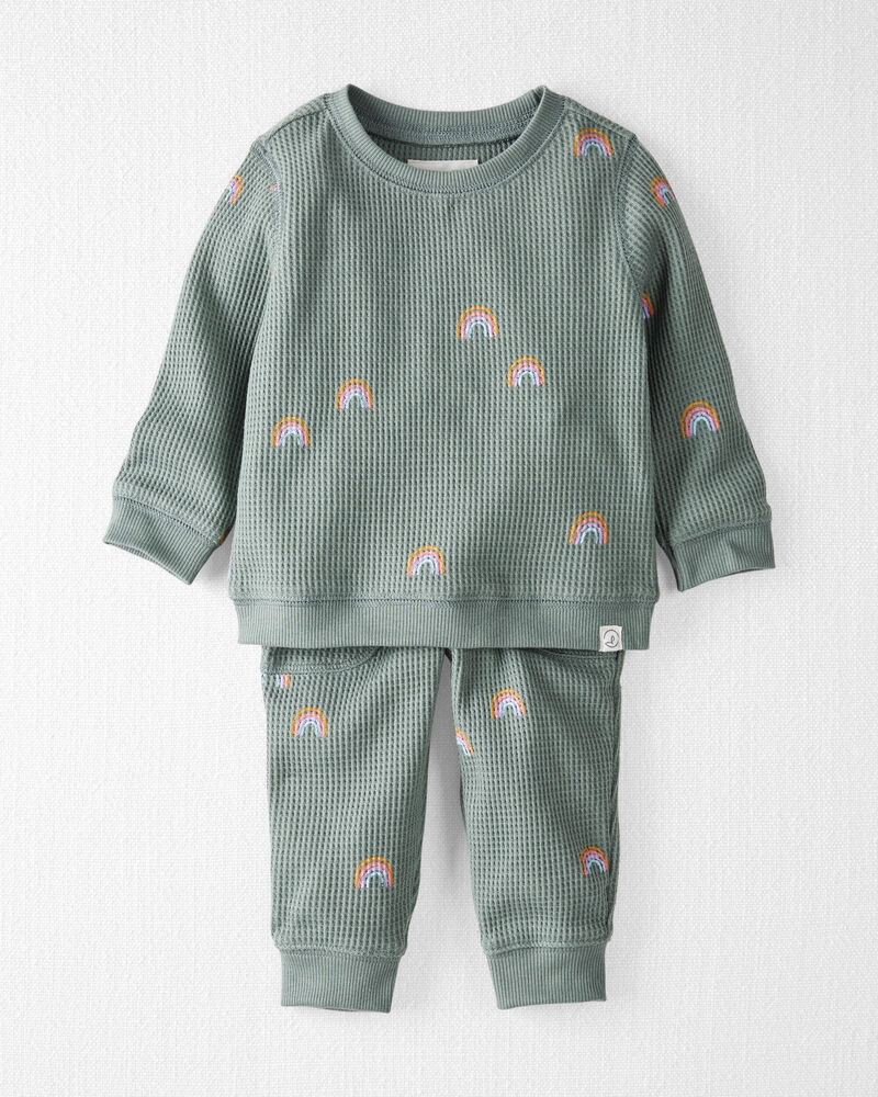 Baby 2-Piece Organic Cotton Waffle Knit Set in Magical Rainbow Print, image 1 of 6 slides