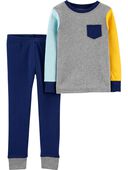 Multi - Kid 2-Piece Colorblock 100% Snug Fit Cotton Pajamas