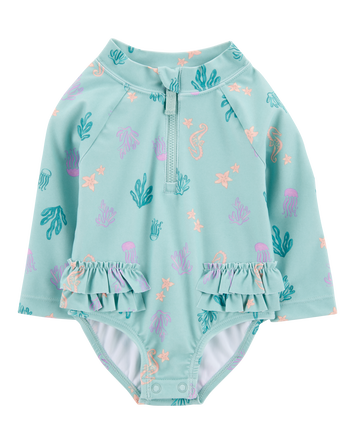Baby Girl 1-Piece Coral Print Rashguard, 