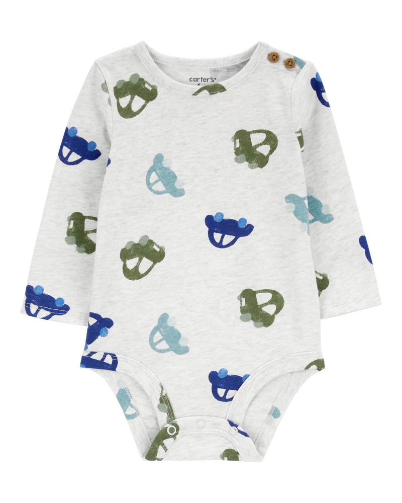 Baby Car Print Long-Sleeve Bodysuit, image 1 of 3 slides