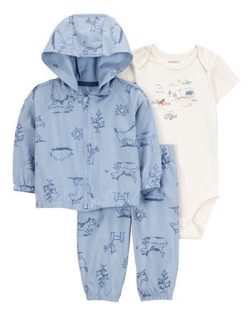 Baby Dog 3-Piece Cardigan Set - Blue/White, 