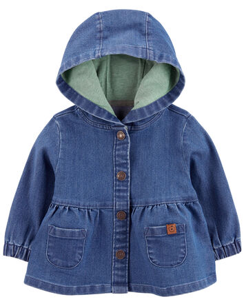 Baby Denim Snap-Up Hooded Jacket, 