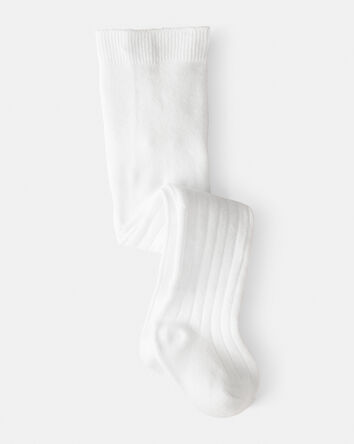 Baby Girl Rib Tights - White, 