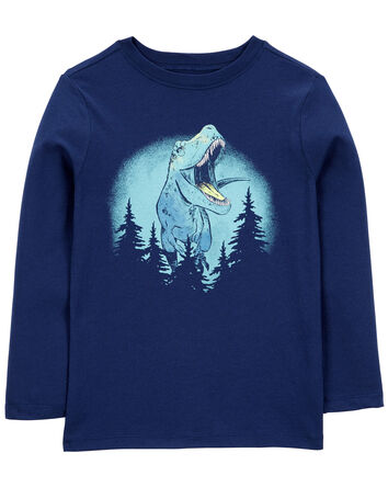 Dinosaur Cotton Blend Long-Sleeve Tee - Blue, 