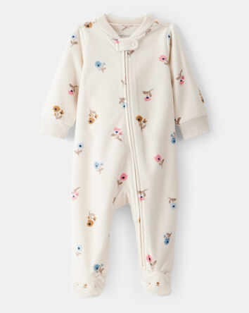 Baby Girl Floral Print Loose Fit Long-Sleeve 2-Way Zip Sleep & Play - Cream, 
