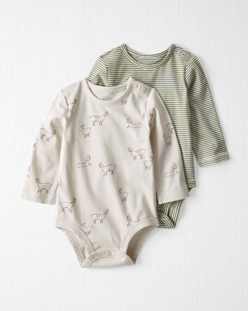 Baby 2-Pack Organic Cotton Rib Bodysuits in Neutral Llama and Stripes, 