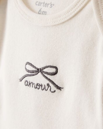 Baby Girl Bow Print Bodysuit & Pant Set - Grey, 