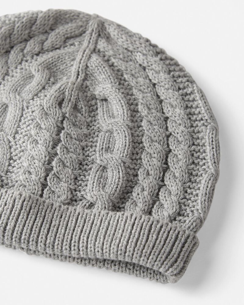 Baby Organic Cotton Cable Knit Cap in Gray, image 2 of 3 slides