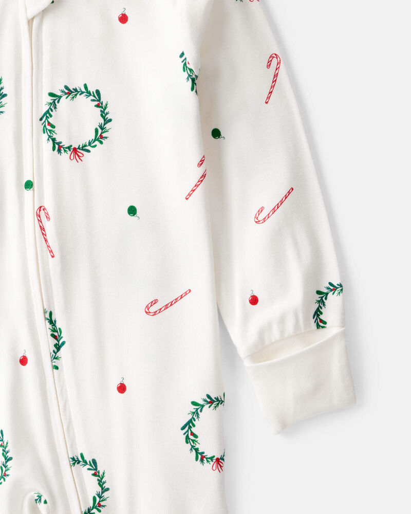 Baby Wreath Print PurelySoft Long-Sleeve Sleep & Play Pajamas - White, image 2 of 7 slides