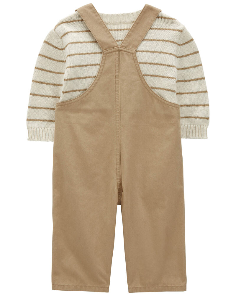 Baby 2-Piece Striped Thermal Sweater & Canvas Coverall Set, image 2 of 5 slides