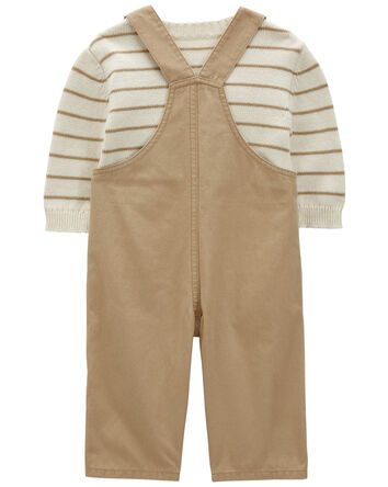 Baby 2-Piece Striped Thermal Sweater & Canvas Coverall Set, 