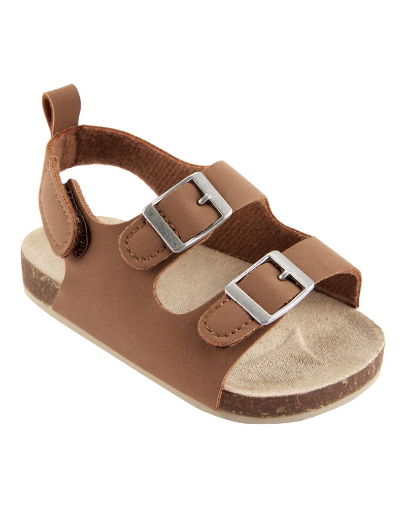 Baby Buckle Faux Cork Sandals - Brown, image 1 of 7 slides