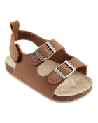 Baby Buckle Faux Cork Sandals - Brown, image 1 of 7 slides