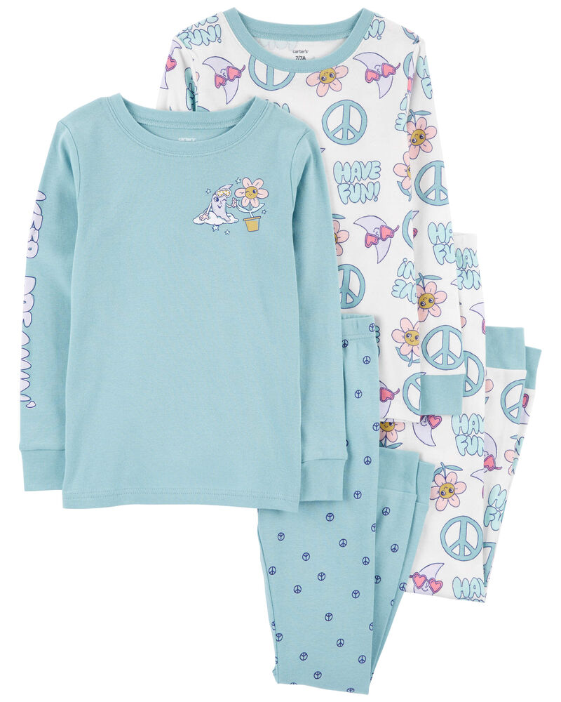 Kid 4-Piece Peace Sign 100% Snug Fit Cotton Pajamas, image 1 of 4 slides