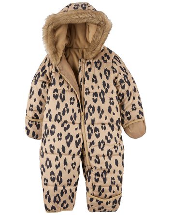 Baby Quilted Leopard Print Snowsuit, 