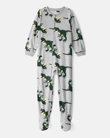 Boys Dinosaur Print Loose Fit Long-Sleeve Zip-Up 1-Piece Pajamas, 