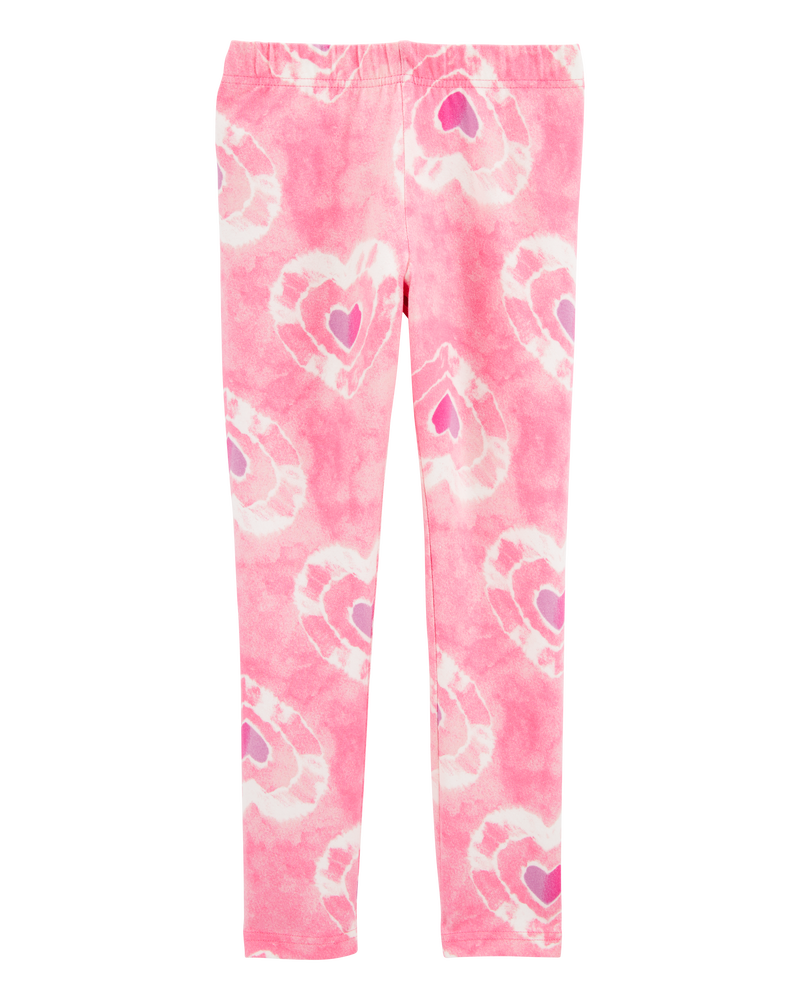 Kid Heart-Print Stretch Leggings - Pink, image 2 of 4 slides