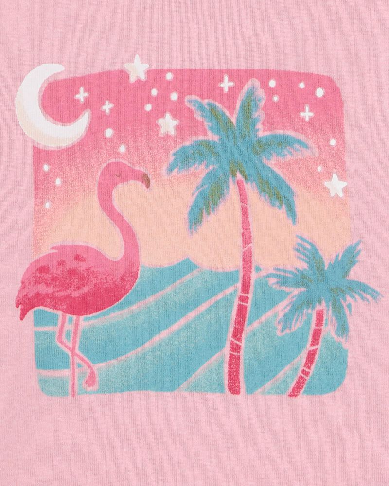 Baby Flamingo Print Snug Fit Ribbed 4-Piece Pajamas, image 2 of 4 slides