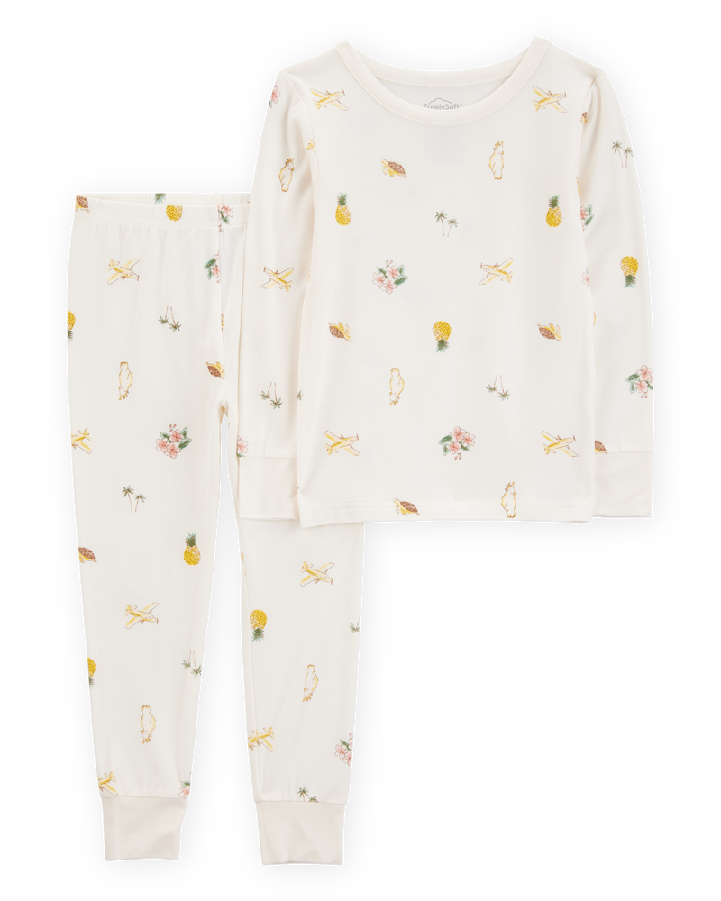 Toddler Tropical Print PurelySoft 2-Piece Pajamas - Ivory, image 1 of 5 slides