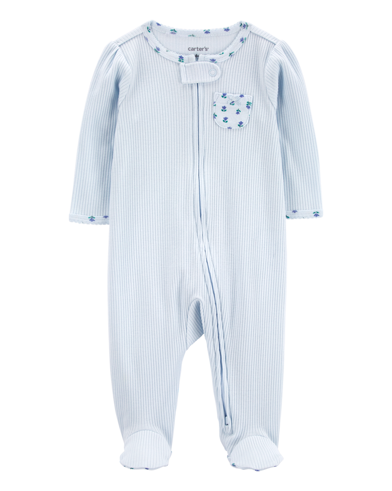 Baby Floral 2-Way Zip Ribbed Sleep & Play Pajamas, image 1 of 6 slides