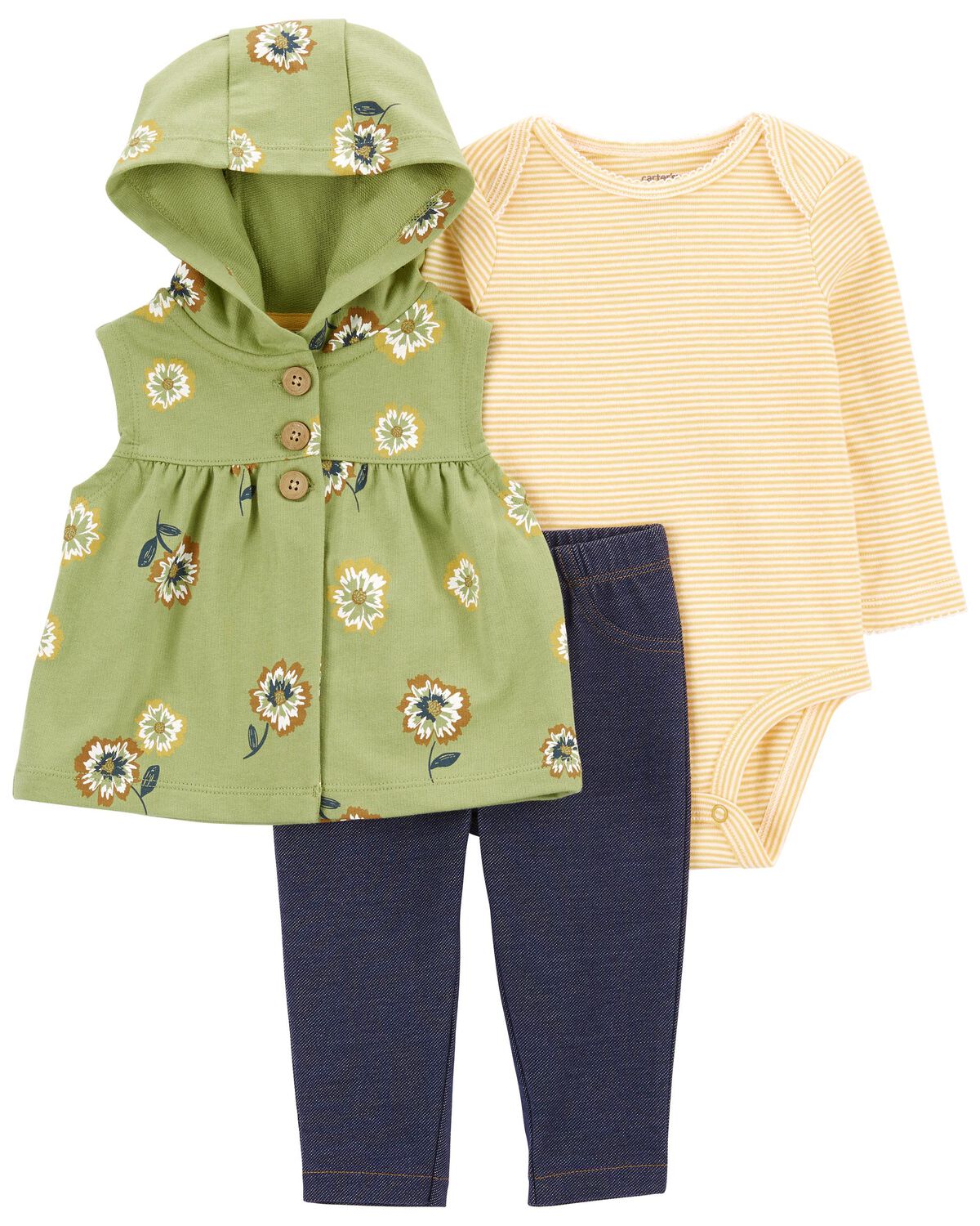 Green/Yellow/Navy Baby 3Piece Little Vest Set