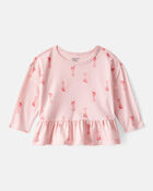 Baby Girl Ballet Slippers Long-Sleeve Peplum Top - Pink, image 1 of 3 slides
