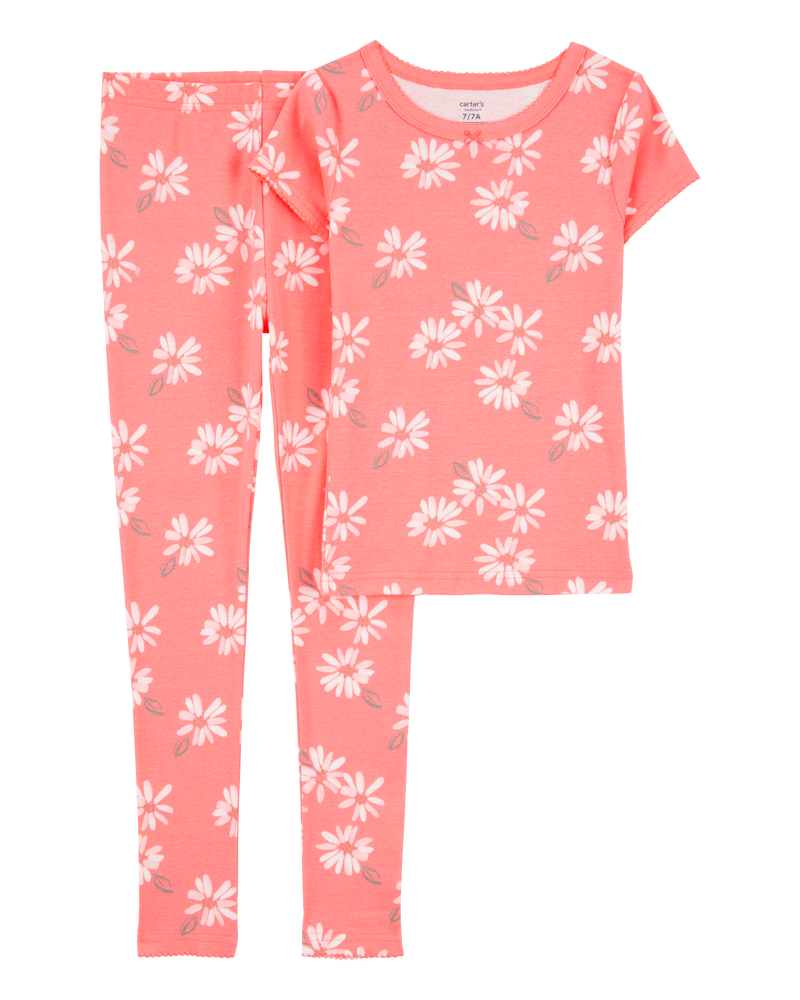 Girls 2-Piece Floral Print 100% Snug Fit Cotton Pajamas - Coral, image 1 of 3 slides