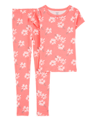 Girls 2-Piece Floral Print 100% Snug Fit Cotton Pajamas - Coral, image 1 of 3 slides