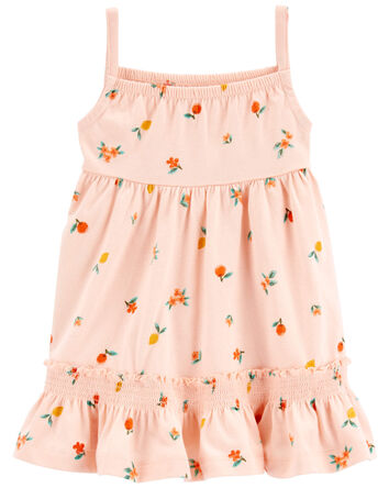 Baby Peach Sleeveless Cotton Dress, 