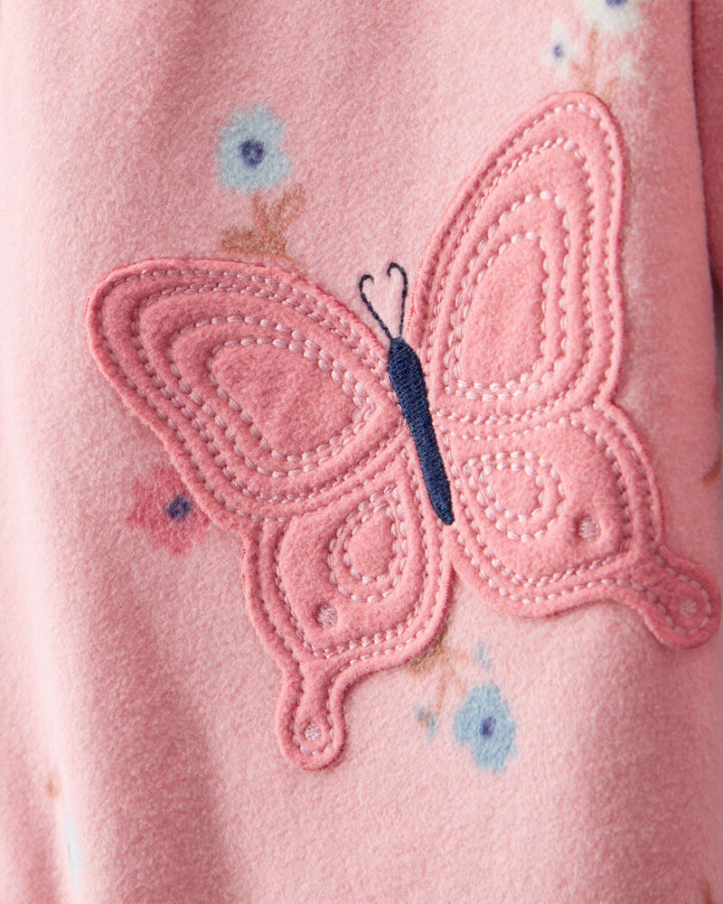 Toddler Girl Butterfly & Floral Print Loose Fit Long-Sleeve 2-Way Zip 1-Piece Pajamas - Pink, image 2 of 4 slides