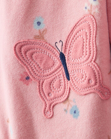 Toddler Girl Butterfly & Floral Print Loose Fit Long-Sleeve 2-Way Zip 1-Piece Pajamas - Pink, 