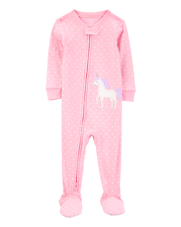 Baby Unicorn Snug Fit Cotton Footie 1-Piece Pajamas - Pink, 