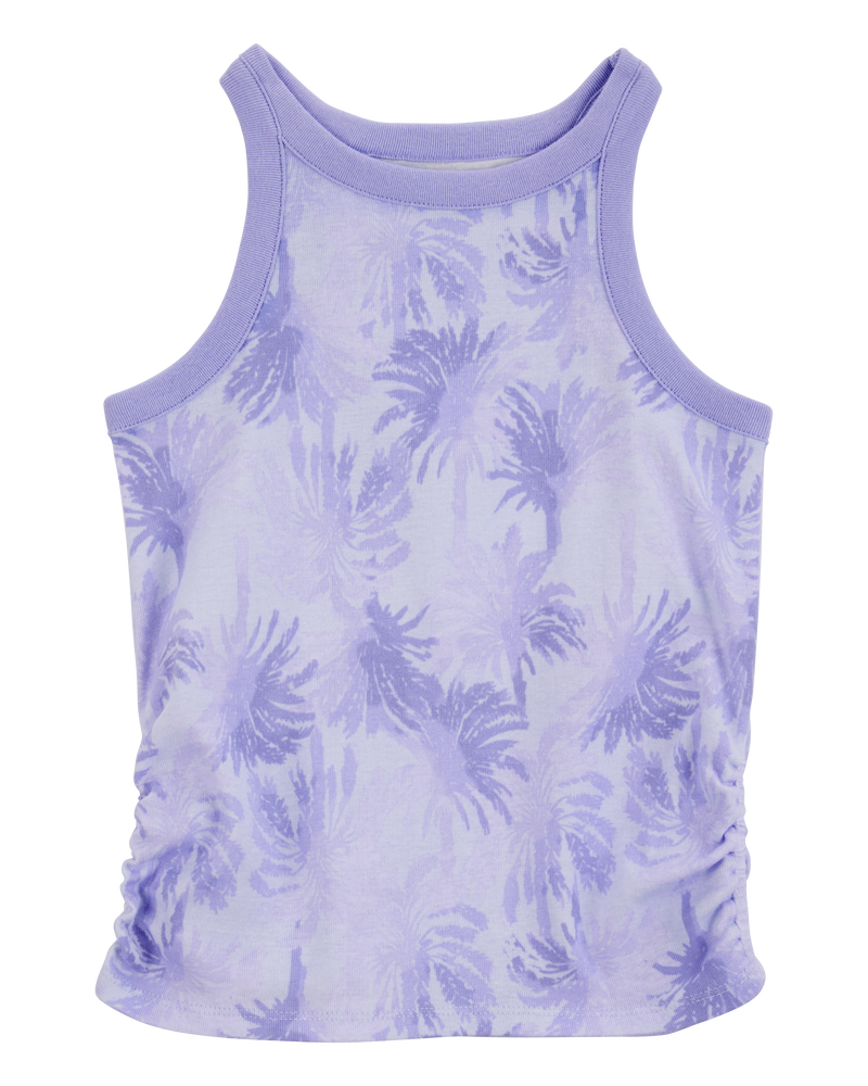 Kid 2-Piece Tropical Print Ribbed Tank Top & Active Drawstring Skort Set - Purple, image 3 of 6 slides