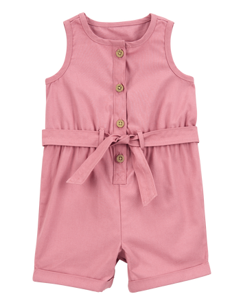 Baby Girl Sleeveless Canvas Romper -Pink, 