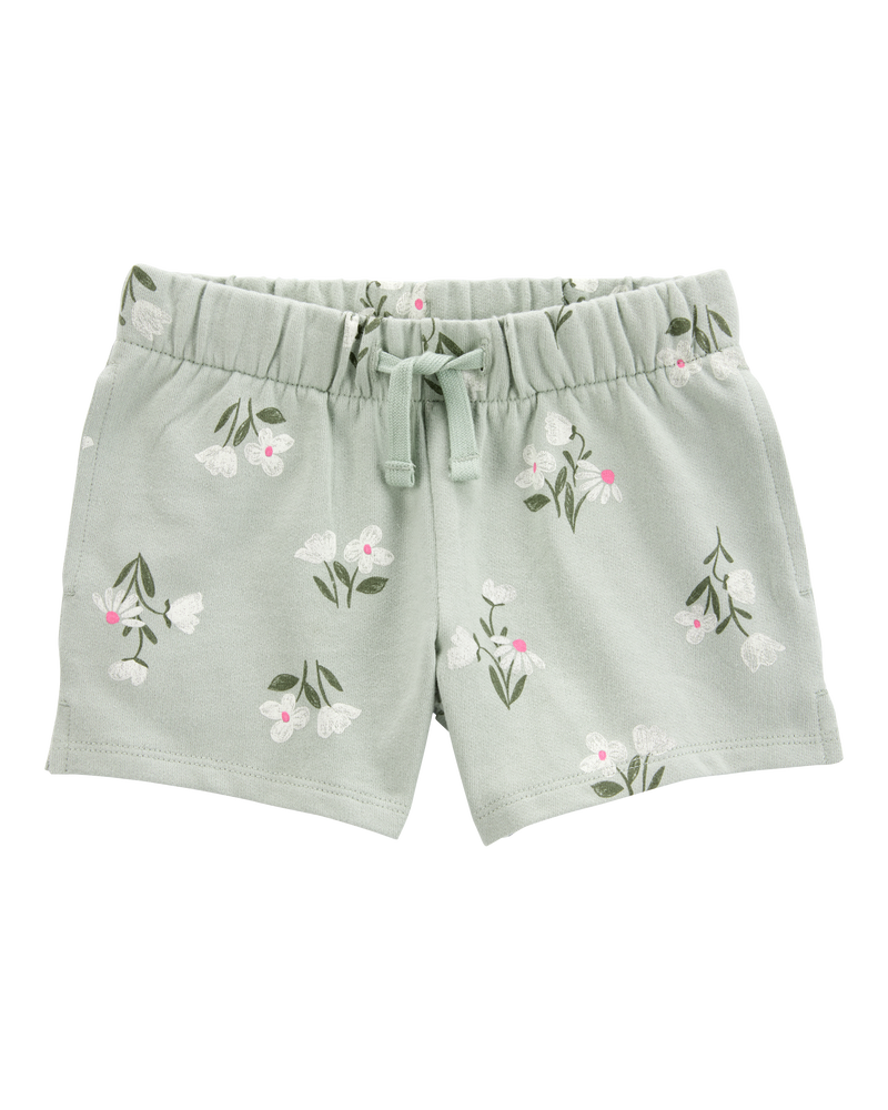 Toddler Girl Floral Pull-On French Terry Shorts - Green, image 1 of 6 slides