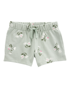 Toddler Girl Floral Pull-On French Terry Shorts - Green, image 1 of 6 slides