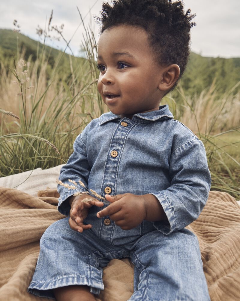 Baby Organic Cotton Chambray Jumpsuit, image 4 of 5 slides