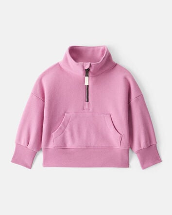 Baby Girl Long-Sleeve Quarter-Zip Pullover Sweatshirt - Pink, 