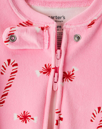 Baby Girl Peppermint Print DreamPlush Long-Sleeve Snug Fit 1-Piece Pajamas - Pink, 