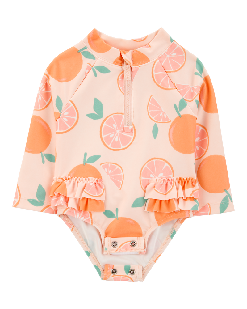 Baby Girl 1-Piece Orange Slice Long-Sleeve Rashguard Swimsuit, image 2 of 5 slides